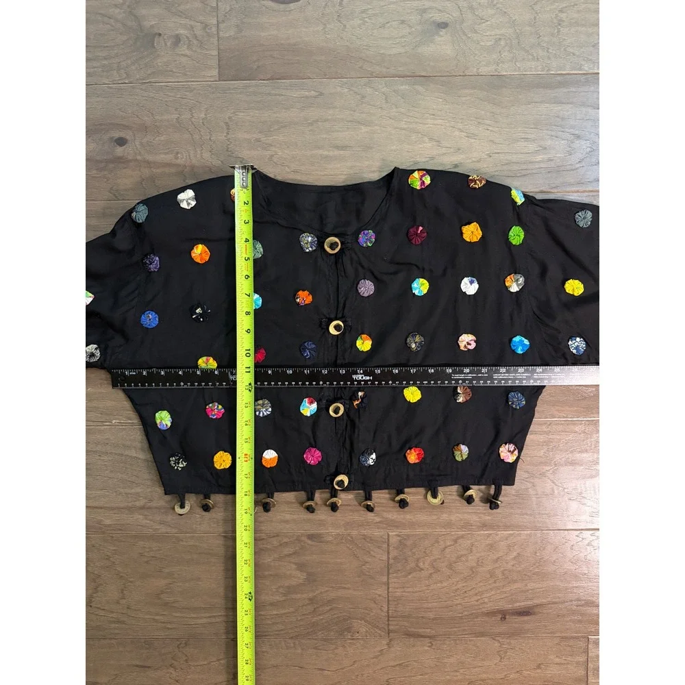 Nativewear Designs Wearable Art Jacket Medium Black Yo-Yo Applique Metal Buttons - Picture 4 of 6